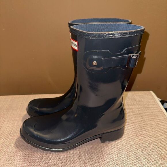 Hunter Womens Original Tour Short Gloss Rain Boots Charcoal Gray Color Size 9 - Picture 4 of 10